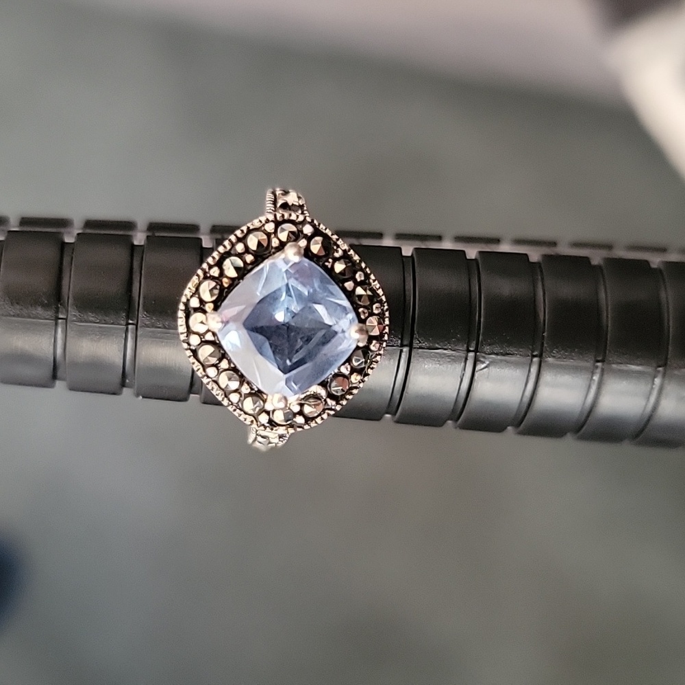 Blue Topaz and Marcasite Silver Ring